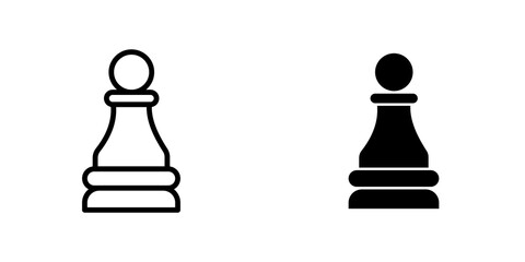 Chess pawn icon set. outlined and solid filled versions.