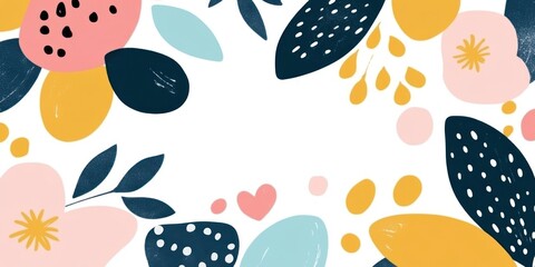 A colorful floral border design with various shapes and patterns.