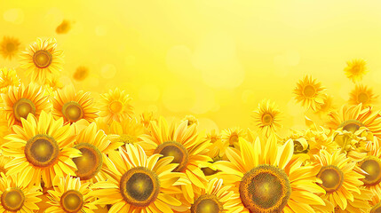 Obraz premium Bright yellow sunflowers against a soft yellow background.