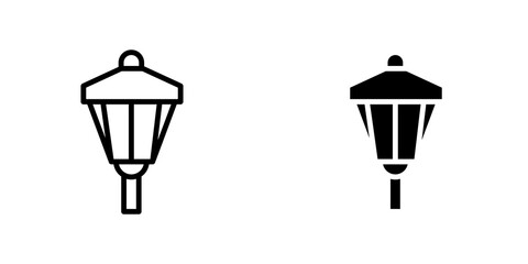 Street lamp icon set. outlined and solid filled versions.