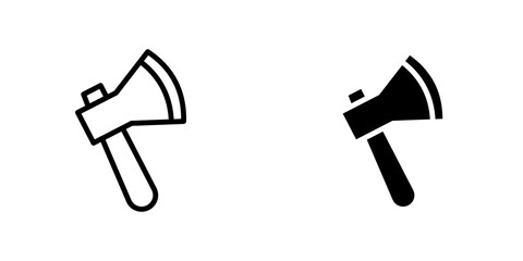 Hatchet icon set. outlined and solid filled versions.