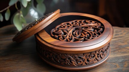 Handcrafted trinket box crafted with a beautifully carved lid, perfect for storing small treasures. This trinket box offers unique charm and character, with ample photo space.