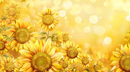Obraz premium Bright yellow sunflowers in full bloom against a soft, blurred background.