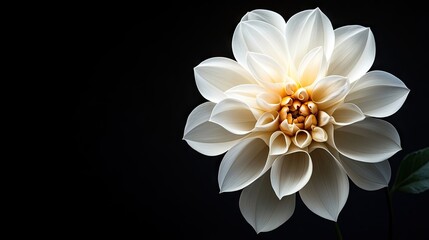 Fototapeta premium An elegant flower glows under warm light, creating a delicate shadow against a dark background. This composition highlights the beauty of the flower with ample photo style copy space.