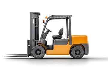 Fototapeta premium Side View of Raised Forklift with Orange Body