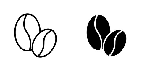 Coffee beans icon set. outlined and solid filled versions.