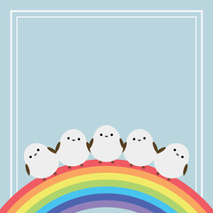 かわいいシマエナガと虹の背景