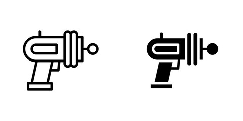 Blaster icon set. outlined and solid filled versions.