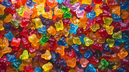 Fototapeta premium Colorful assortment of gummy bears in vibrant light
