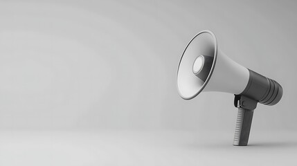 A minimalistic megaphone stands against a light background, symbolizing communication and outreach.