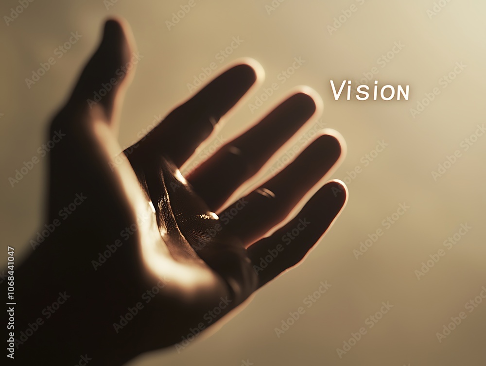 Poster a hand reaching out in soft light symbolizes hope and vision, creating a serene and introspective at