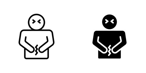 Stomachache icon set. outlined and solid filled versions.