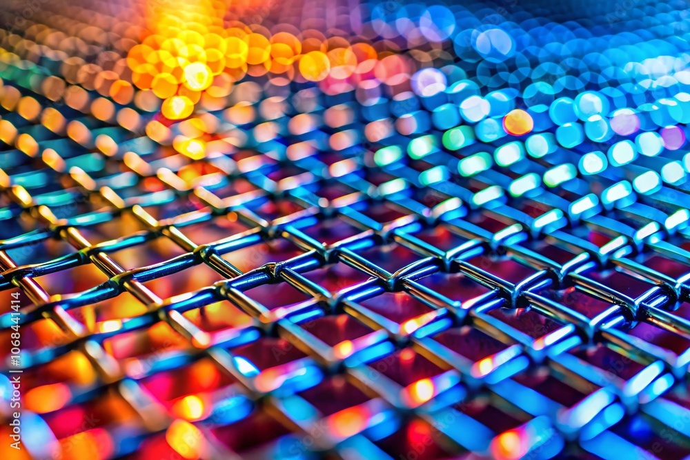 Poster stunning tilt-shift photography of a metal grid background creating an artistic depth effect with un