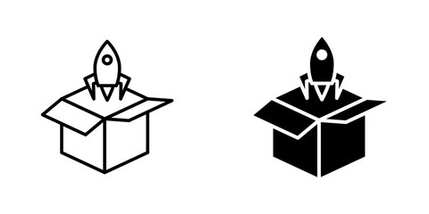 Product release icon set. outlined and solid filled versions.