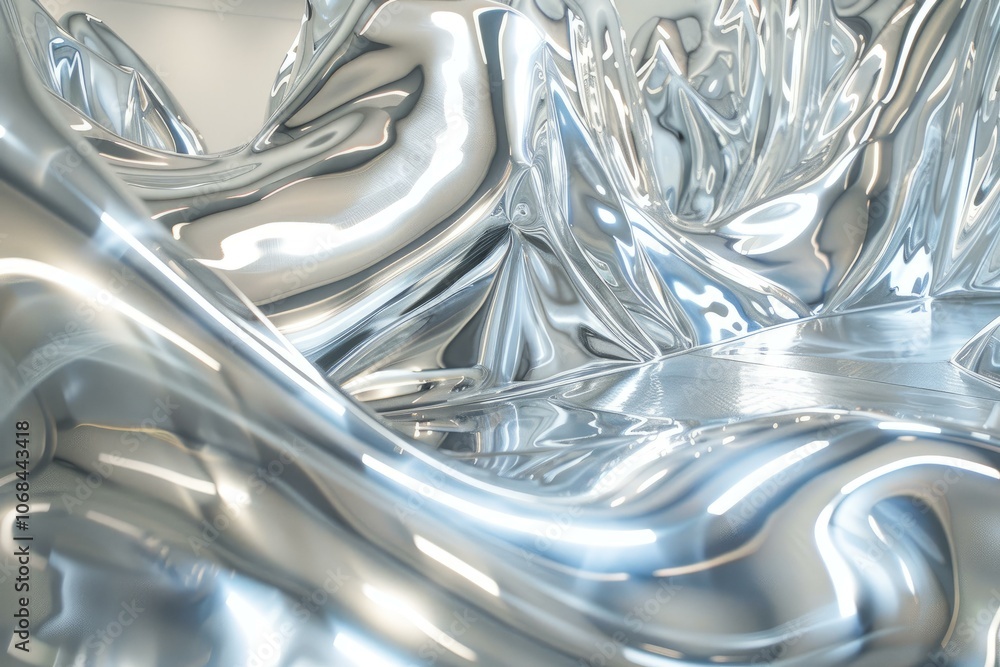 Poster abstract chrome background with a metallic texture reflecting light