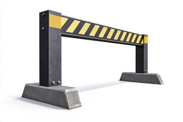 A safety barrier displays a striking design with bold yellow stripes. This image signifies caution and road safety in various environments. Generative AI