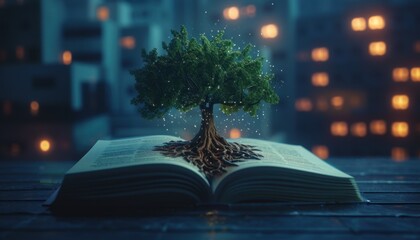 Obraz premium Knowledge grows like a tree, roots buried in wisdom, branches reaching out to the world.