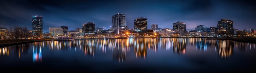 Fototapeta premium Vibrant sparkling city skyline at night, showcasing dazzling lights and urban beauty.