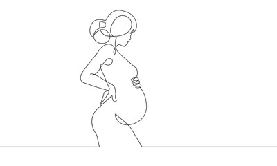 Continuous Line Drawing of Pregnant Woman Silhouette. Pregnancy Female Figure Simple Line Art Illustration. Health Concept One Line Art. Vector Hand Draw Illustration
