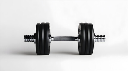Fototapeta premium A black dumbbell with a chrome handle isolated on a white background.
