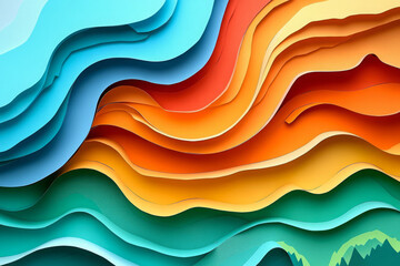 Obraz premium Colorful 3D Paper Art: Abstract Landscapes and Wavy Patterns