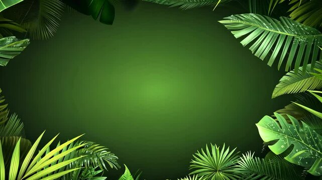 Green leaves frame a dark green background, creating a natural border
