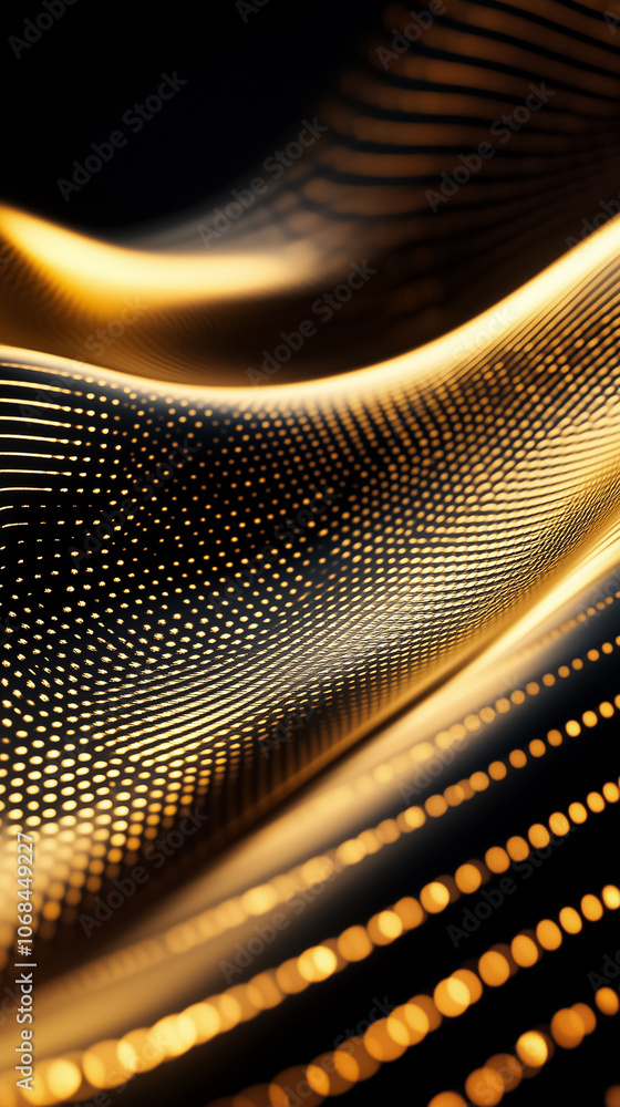 Poster intricate golden lines flow gracefully, creating a captivating abstract pattern with a sense of dept
