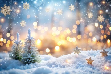 Enchanting Christmas Landscape Background with Glittering Snow and Soft White Bokeh Lights for Holiday Montages and Festive Celebrations