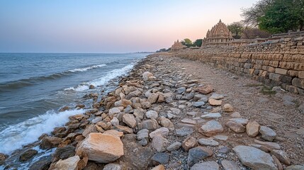 Rocky Coastline at Mahabalipuram During Sunset