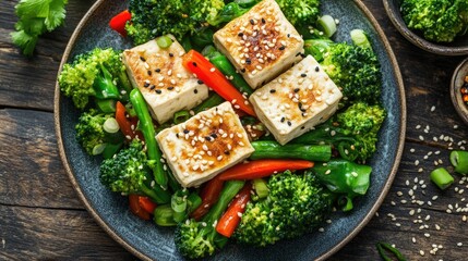 Stir Fried Tofu and Vegetables on a Plate