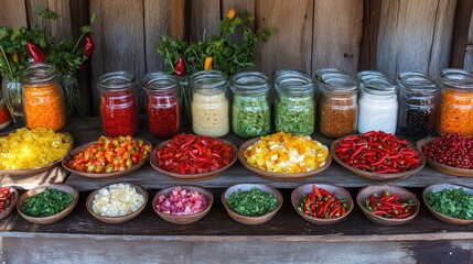 Rustic Display of Condiments in Glass Jars