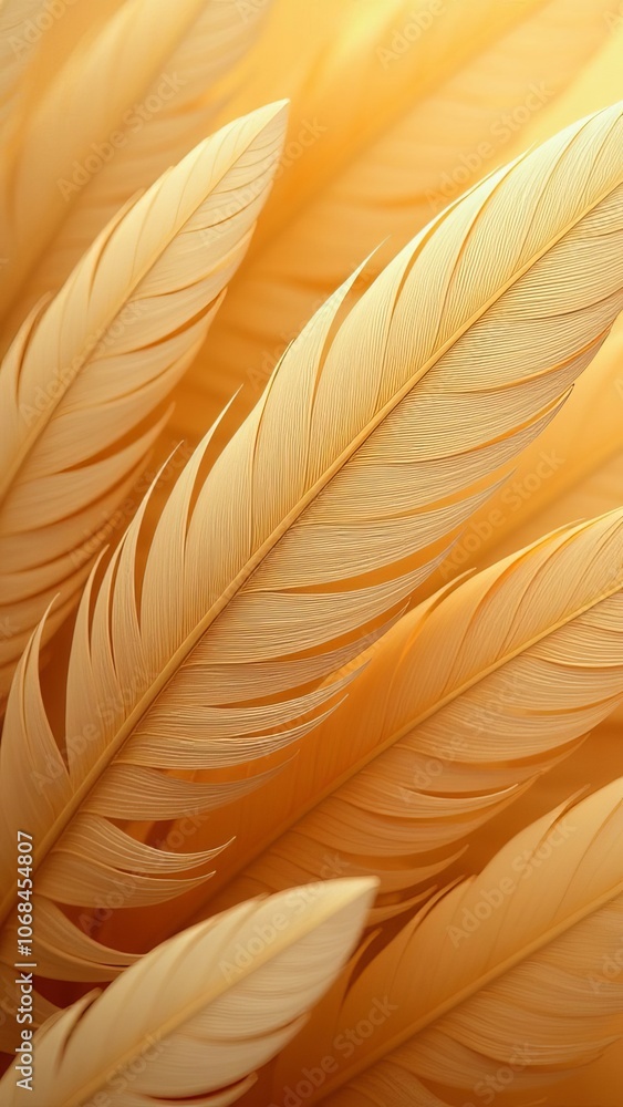 Poster A close up of a feather with a yellow background