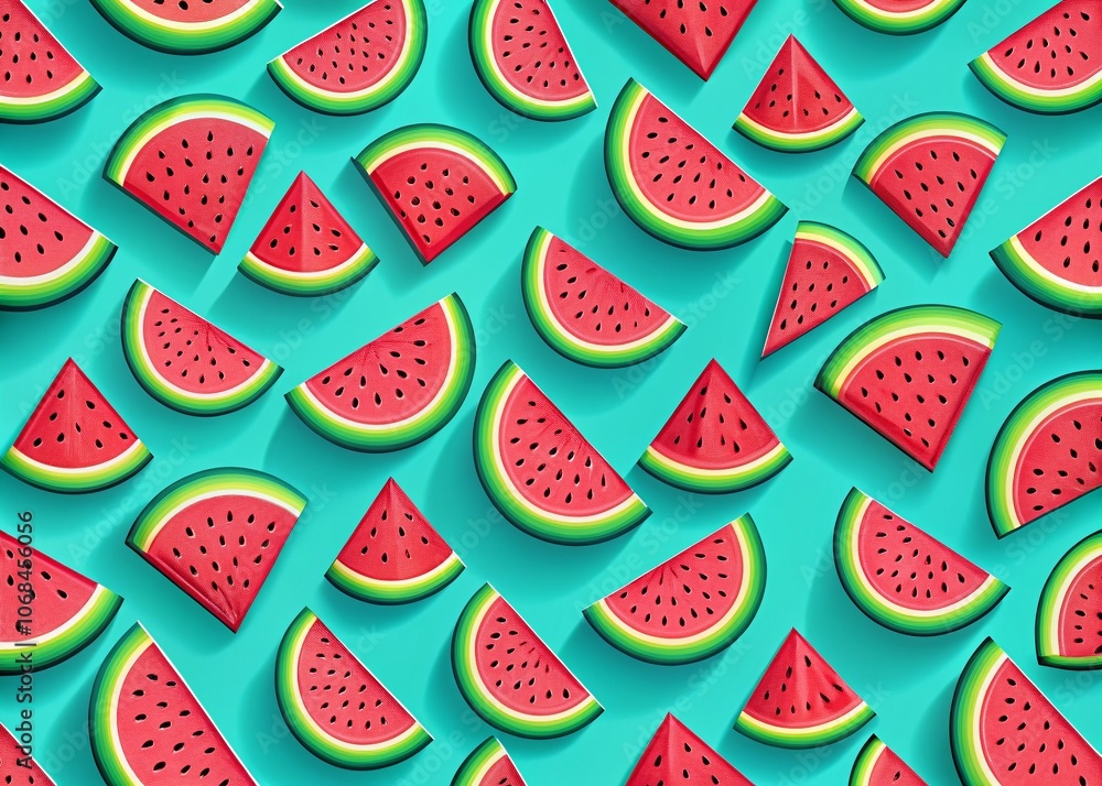 Poster trendy 3d seamless pattern featuring watermelon pieces for modern design projects and backgrounds in