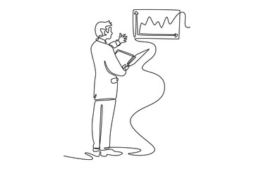 Digital marketing concept. Single line draw design vector graphic illustration.