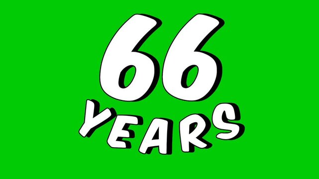 Number 66 years digit animation motion graphics on green screen.celebration, anniversary, birthday concept. chroma key background