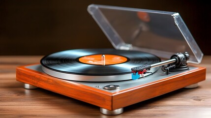 Vintage vinyl records stacked neatly on a retro turntable surrounded by the soft warm glow of dim lighting capturing the nostalgic charm and enduring love for analog music in a digital age