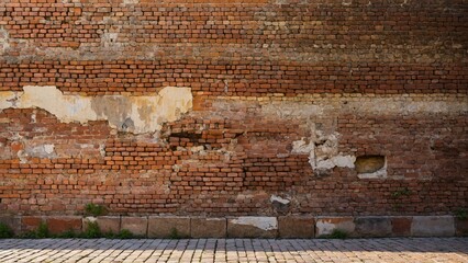 Ancient Italian Brickwork Weathered Italian Brick Wall with Exposed Plaster Detail