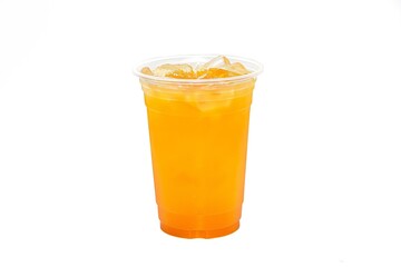 Pictures of ice orange juice serving on white background with isolated concept.