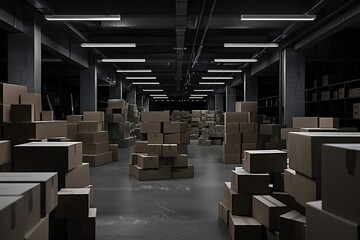 Warehouse Of Boxes. Abundance of Cardboard Boxes in Contemporary Retail Store Inventory