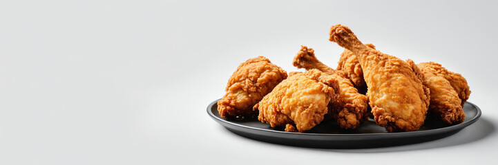 Fried chicken pieces arranged on a black plate