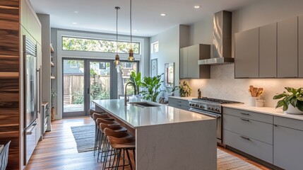 Modern Kitchen with Island and Stainless Steel Appliances