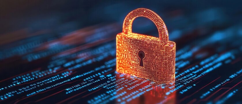Glowing padlock surrounded by digital code, symbolizing strong cyber security measures protecting sensitive data