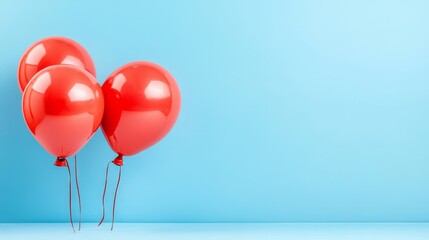 Vibrant red balloons float against a serene blue backdrop, captivating contrast of color and light