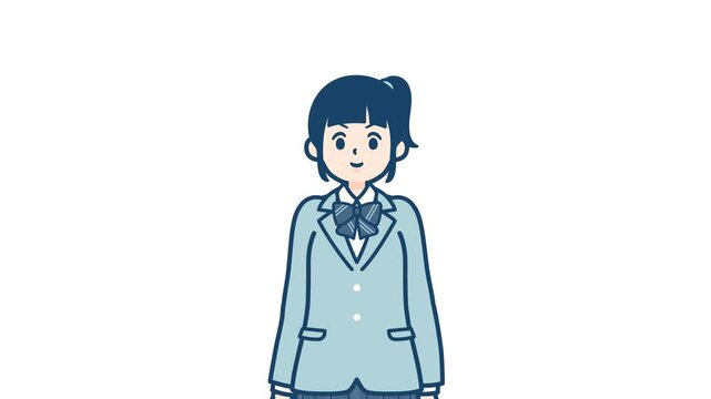 School girl_Salute with a serious expression_with alpha channel