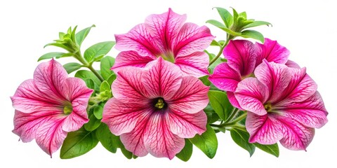 Vibrant Pink Petunia Flowers Isolated with Detailed Trumpet-Shaped Blooms on White Background, Showcasing Nature’s Beauty in a Spectrum of Colors and Patterns