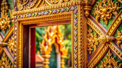 Obraz premium Elegant Thai Pattern Frame with High Depth of Field, Traditional Thai Art, Ornate Design, Cultural Heritage, Intricate Details, Vibrant Colors, Decorative Art, Asian Aesthetics, Textured Background