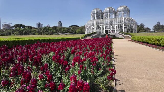 Curitiba Brazil. Botanical Garden At Curitiba In Parana Brazil. Gardening Landscape. Touristic Attraction. Urban Park. Botanical Garden At Curitiba In Parana Brazil. Flowers Plantation.