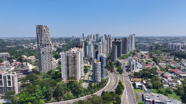 Curitiba Skyline At Curitiba In Parana Brazil. Highrise Building Scenery. Downtown City. Cityscape Background. Curitiba Skyline At Curitiba In Parana Brazil. Touristic Neighborhood. Parana Brazil.