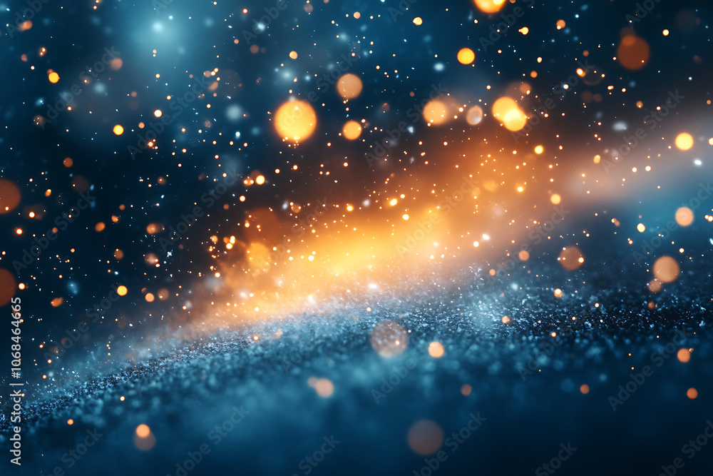 Poster ethereal abstract christmas background with snowfall and shimmering lights. generative ai.