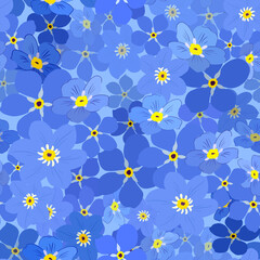 Seamless pattern with forget-me-nots on a blue background